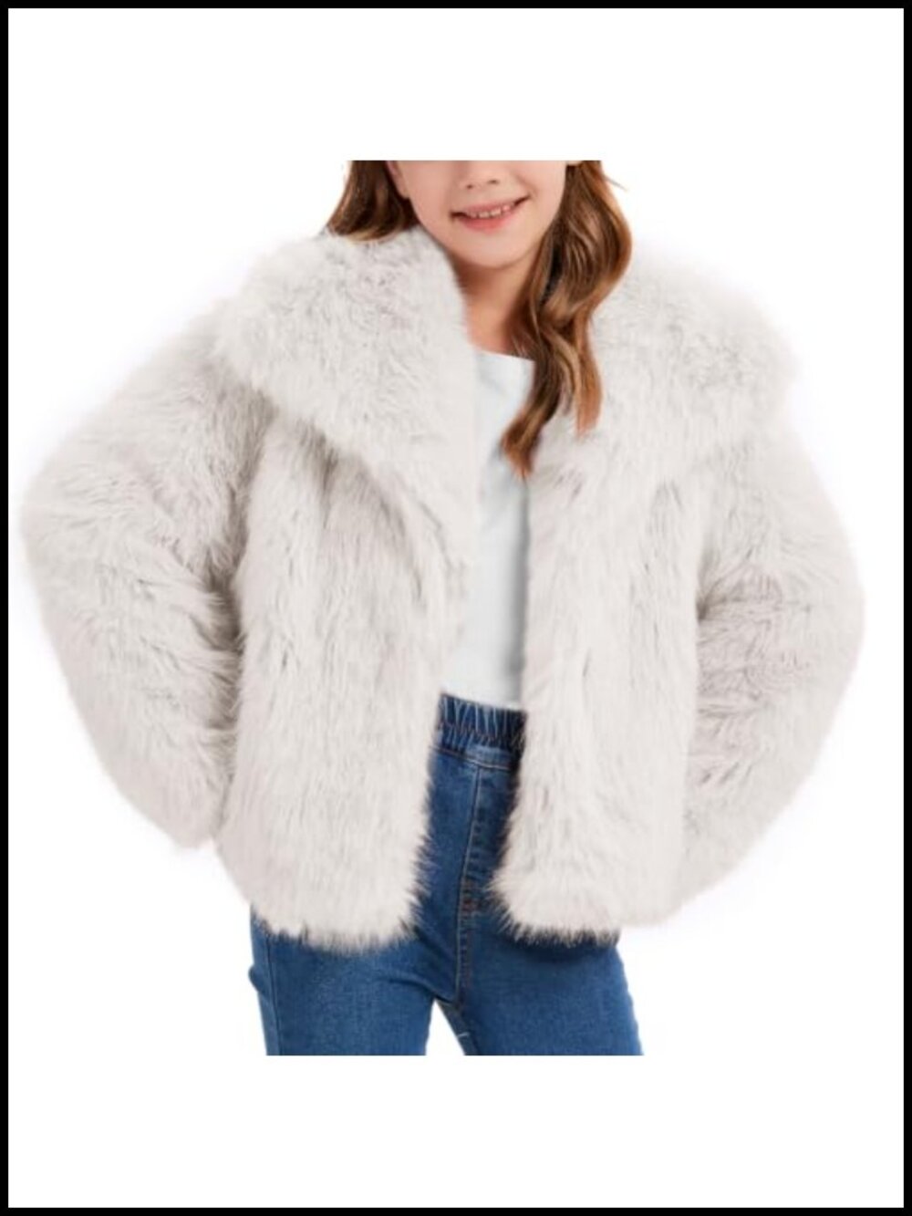 Girls Faux Fur Coat Fluffy Furry Fleece Warm Winter Jacket with Pockets